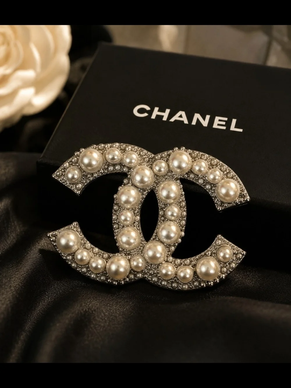 Authentic CHANEL Pearl & Crystal CC Brooch | Oversized Interlocking CC